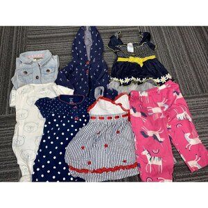girls 18 month baby bundle. dresses, denim vest, hoodie, bodysuit. unicorn ancho